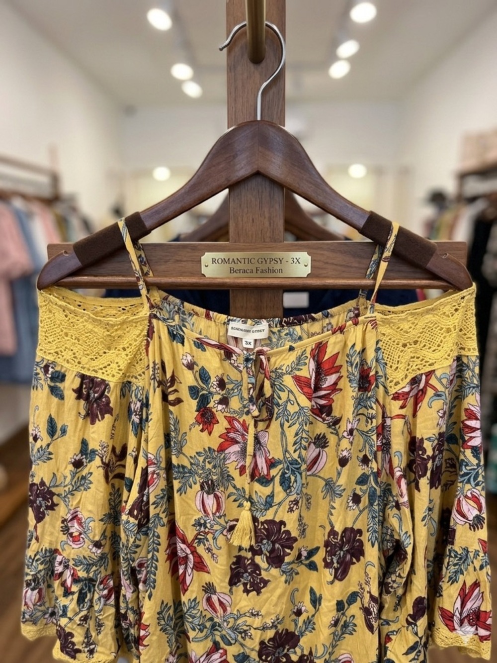 Romantic Gypsy Mustard Yellow Floral Cold-Shoulder Blouse